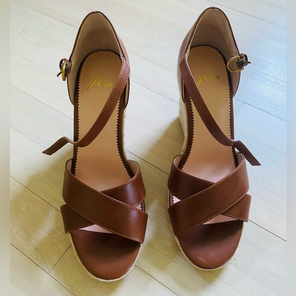 J.Crew Jute Wedge Espadrille Sandals in leather - Picture 2 of 8